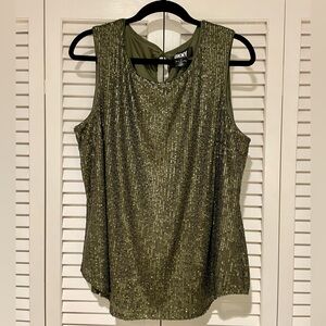 DKNY Sequined Top Olive Green XL NWT